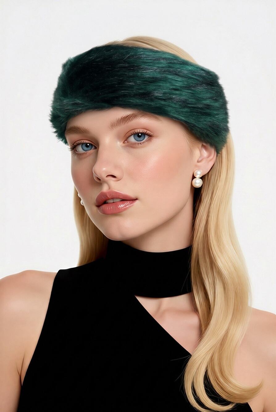 Adrienne Landau Faux Fur Adjustable Head Band Green/Black Fits Most Sizes